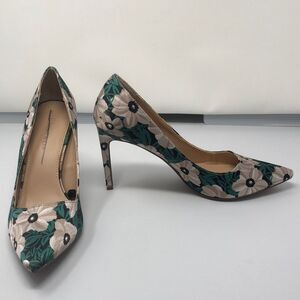 Who What Wear Green Ally Tropical Fabric Pointed Pumps Womens Heels Sz 6 1/2